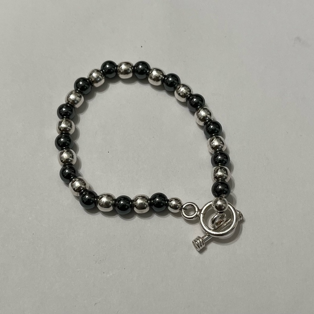 Boho Sterling Silver Hematite Toggle Bracelet 7” … - image 4